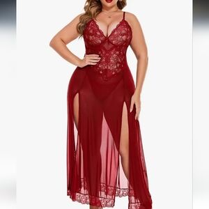 Elegant Red Lace Nightgown